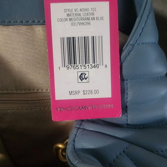 Vince Camuto Blue Quilted Shoulder Bag with Gold Charm - Picture 2 of 6